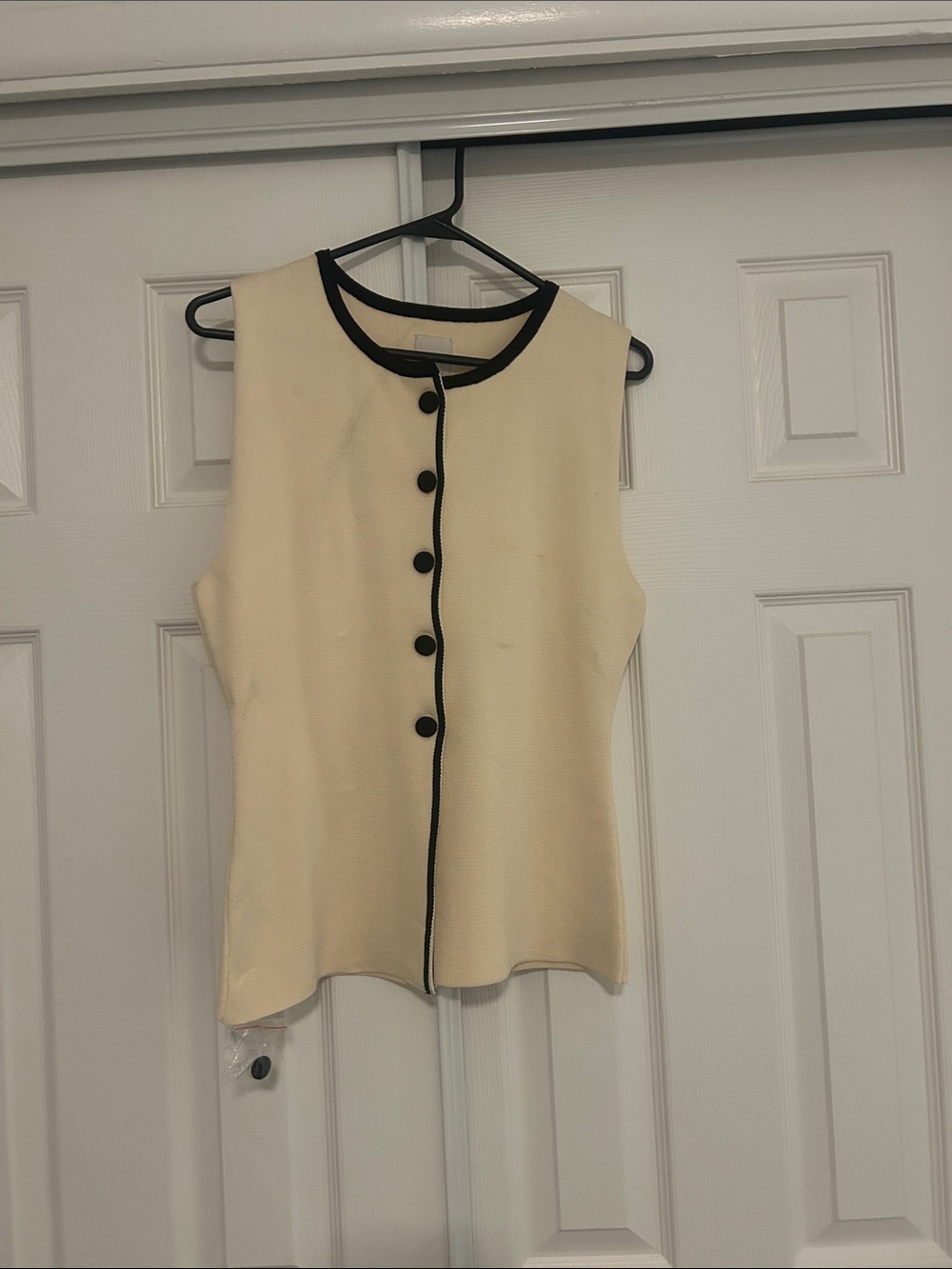Maeve Cream Sleeveless Knit Top with Black Trim